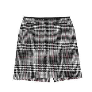 Talbots Black White Red Houndstooth Ponte Pencil Skirt Faux Leather Trim Size 16